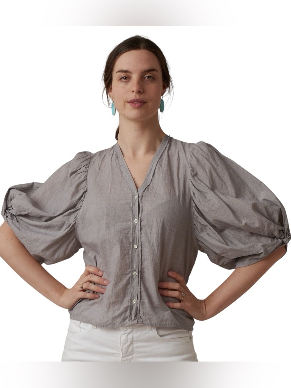 ELSA ESTURGIE GRE Twist Sleeve French Blouson Blouse